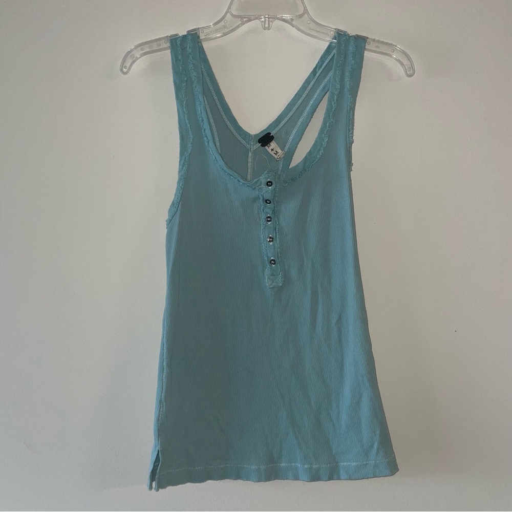 We The Free Light Blue 1/4 button Tank Top